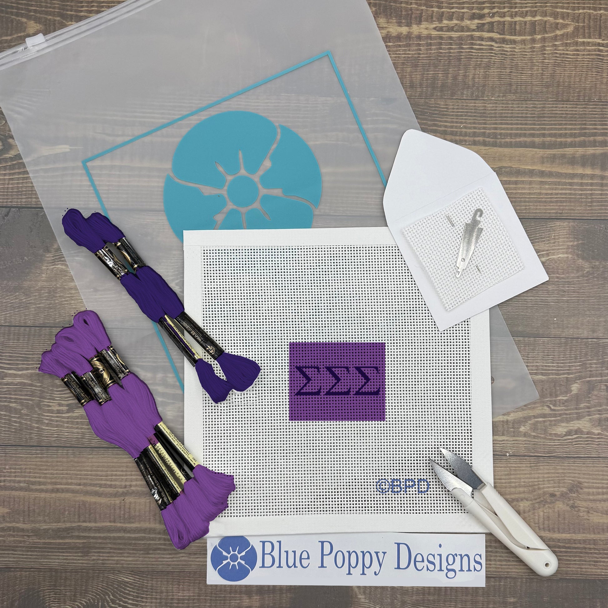 Sigma Sigma Sigma 2x2 Needlepoint Kit Craft Sewing Kit Blue Poppy Designs