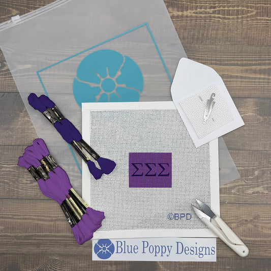 Sigma Sigma Sigma 2x2 Needlepoint Kit Craft Sewing Kit Blue Poppy Designs