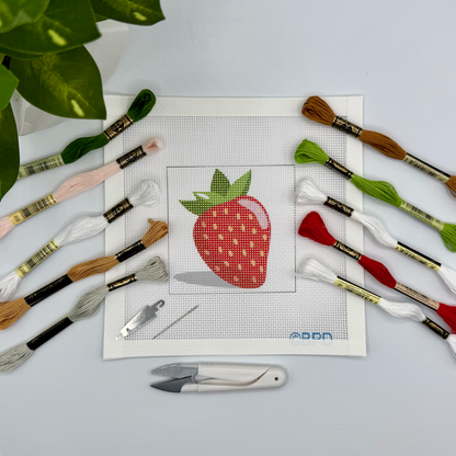 Strawberry Needlepoint Kit (strawberry with shadow) Embroidery/Cross Stitch Supplies Blue Poppy Designs