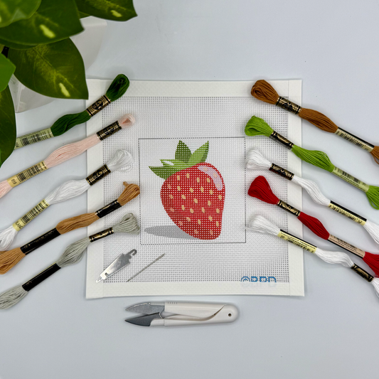 Strawberry Needlepoint Kit (strawberry with shadow) Embroidery/Cross Stitch Supplies Blue Poppy Designs