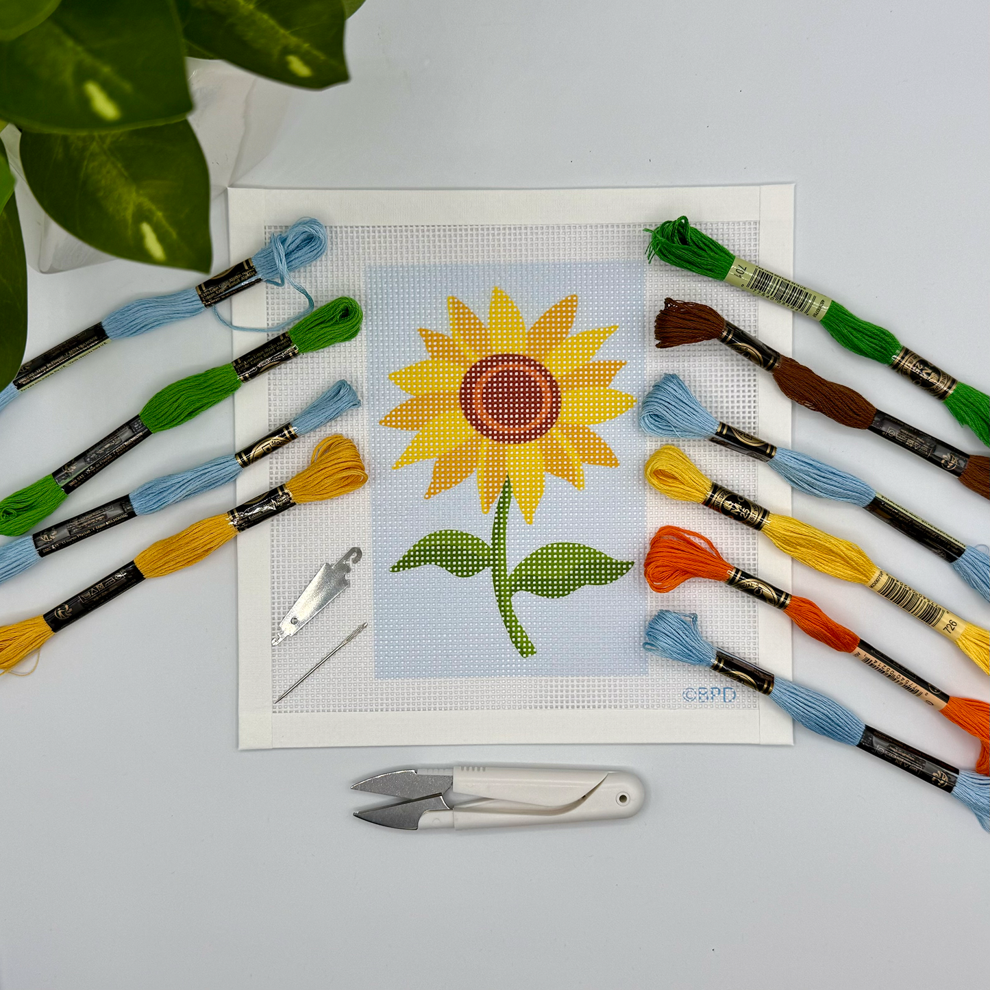 Sunflower Needlepoint Kit (on light blue) needlepoint Blue Poppy Designs