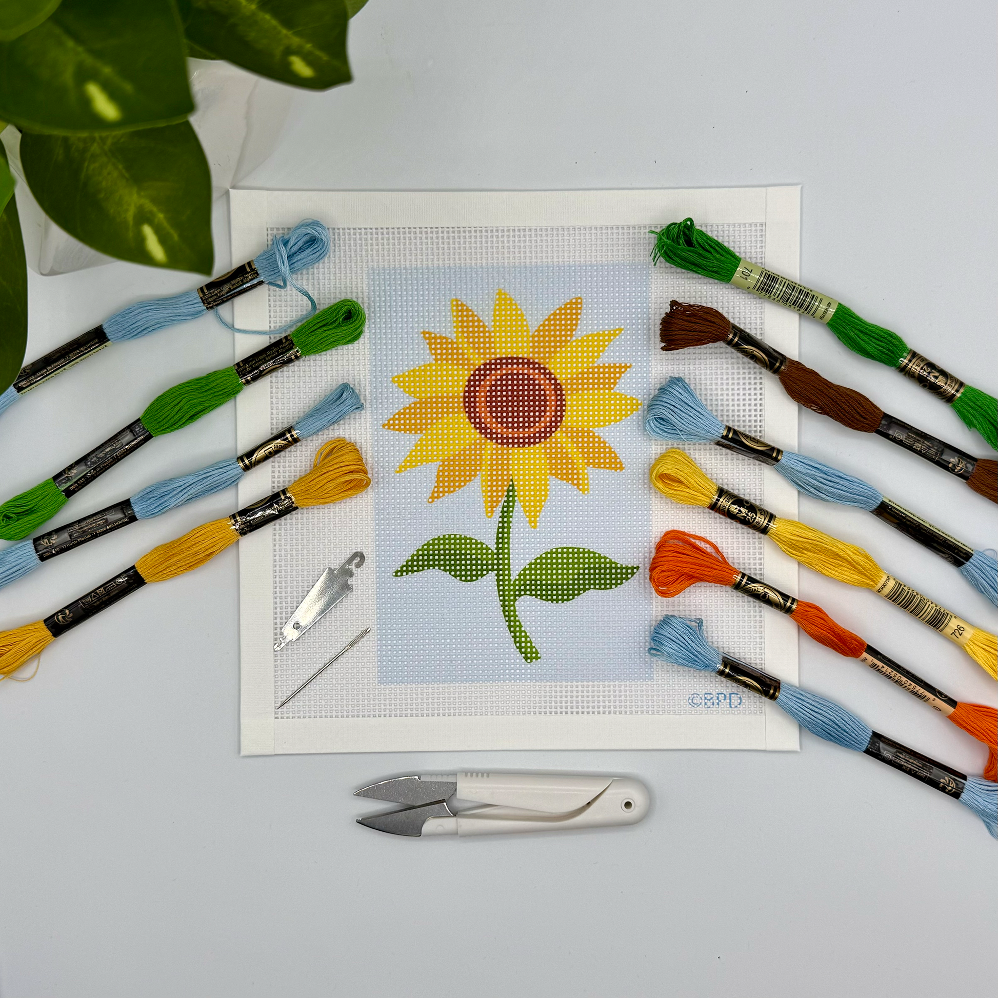 Sunflower Needlepoint Kit (on light blue) needlepoint Blue Poppy Designs