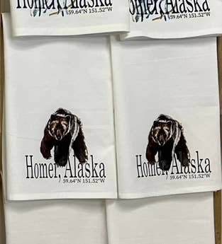 Custom Your Town Bear (watercolor) 27x27 Kitchen Towel Kitchen Towel/Dishcloth Blue Poppy Designs Your Town (Customized)  