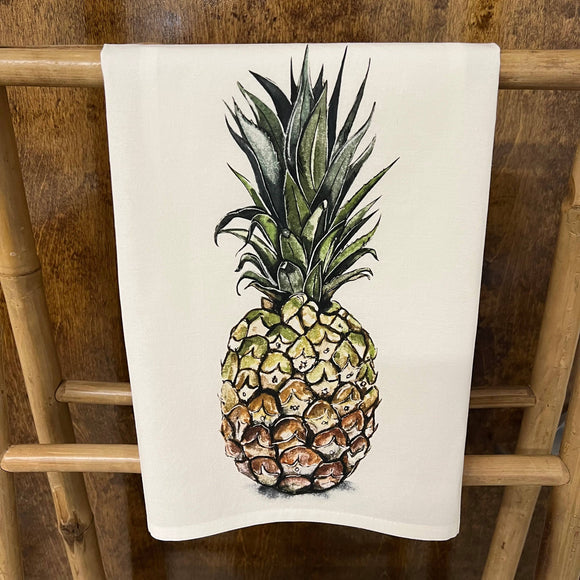 Pineapple (watercolor)  27 x 27 Kitchen Towel Kitchen Towel/Dishcloth Blue Poppy Designs White Art Only 
