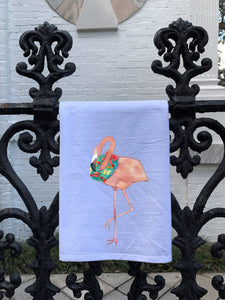 Christmas Watercolor Flamingo Kitchen Towel Kitchen Towel/Dishcloth Blue Poppy Designs 27x27 White Art Only