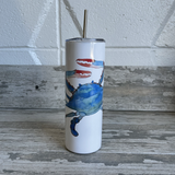 20oz Blue Crab Tumbler - Customize it with your town Drinking Glass/Tumbler Blue Poppy Designs Art Only  