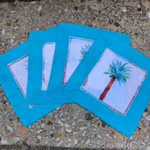 Palm Tree Watercolor Cocktail Napkins Dinner & Cloth Napkin Blue Poppy Designs White  
