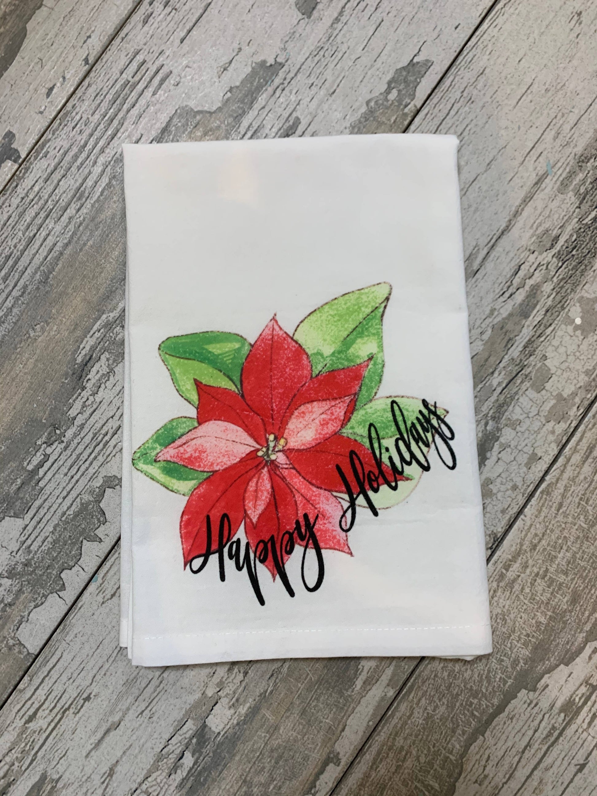 Christmas Poinsettia Watercolor Kitchen and Bathroom Towel Kitchen Towel/Dishcloth Blue Poppy Designs 27x27 White Happy Holidays