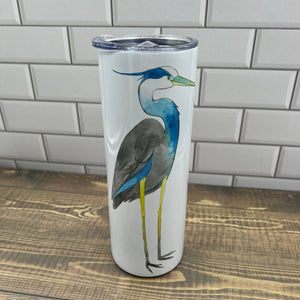Blue Heron 20 oz Tumbler - Customize it with your town Drinking Glass/Tumbler Blue Poppy Designs Art Only  