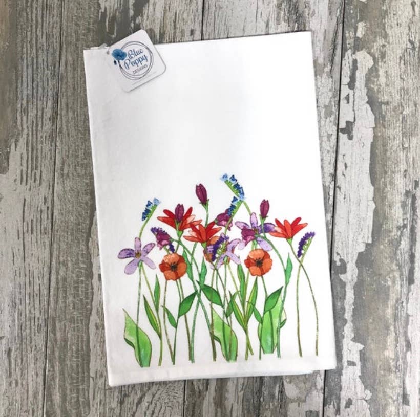 Watercolor Wildflowers Kitchen Towel Kitchen Towel/Dishcloth Blue Poppy Designs Art Only