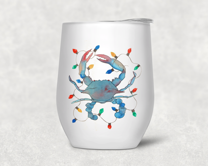 Christmas Crab Wine Tumbler - Customize it with your town Drinking Glass/Tumbler Blue Poppy Designs   