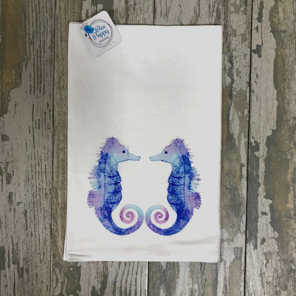 Watercolor Seahorse Kitchen Towel Kitchen Towel/Dishcloth Blue Poppy Designs 27x27 White Art Only