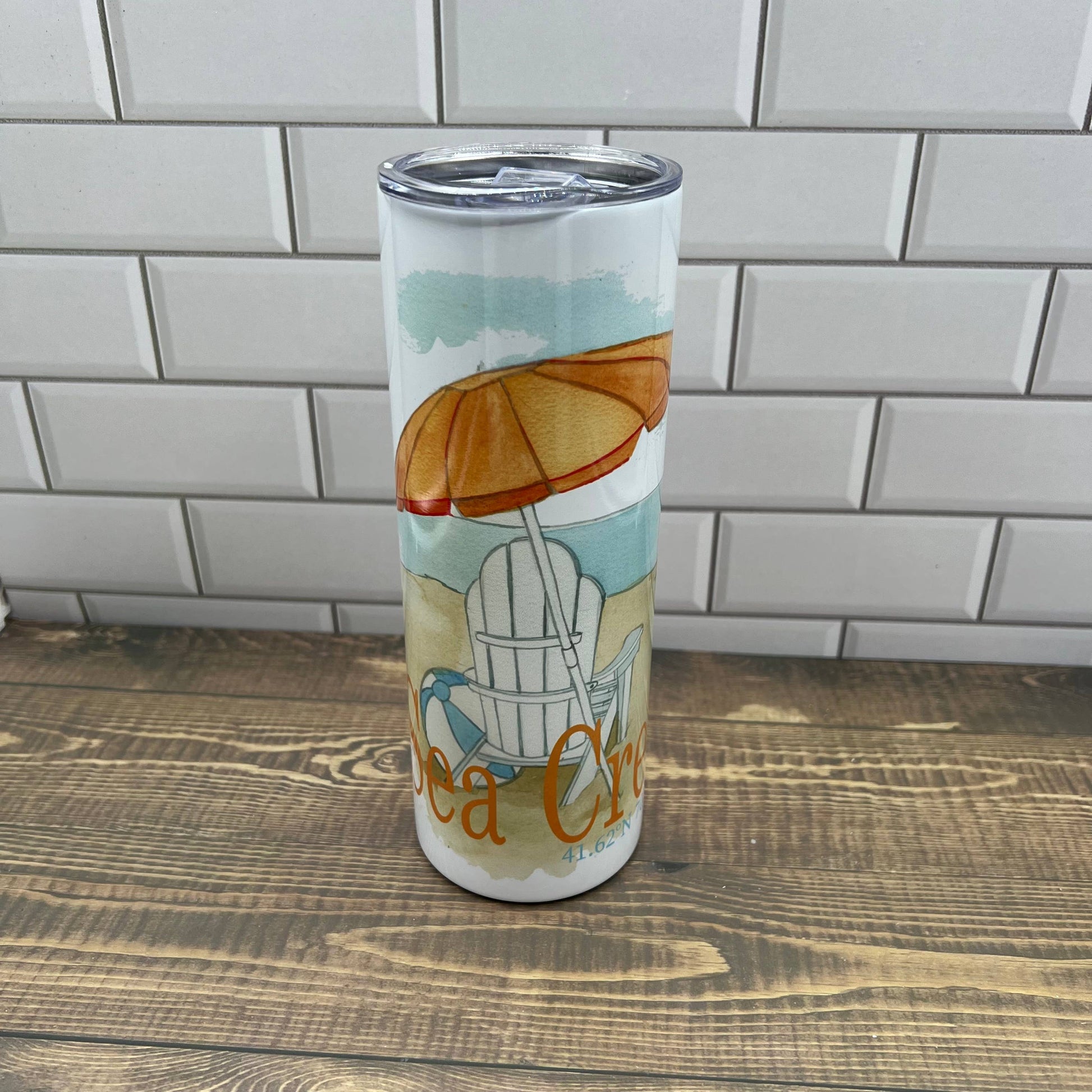 Orange Umbrella 20 oz Tumbler - Customize with your town Drinking Glass/Tumbler Blue Poppy Designs Art Only  