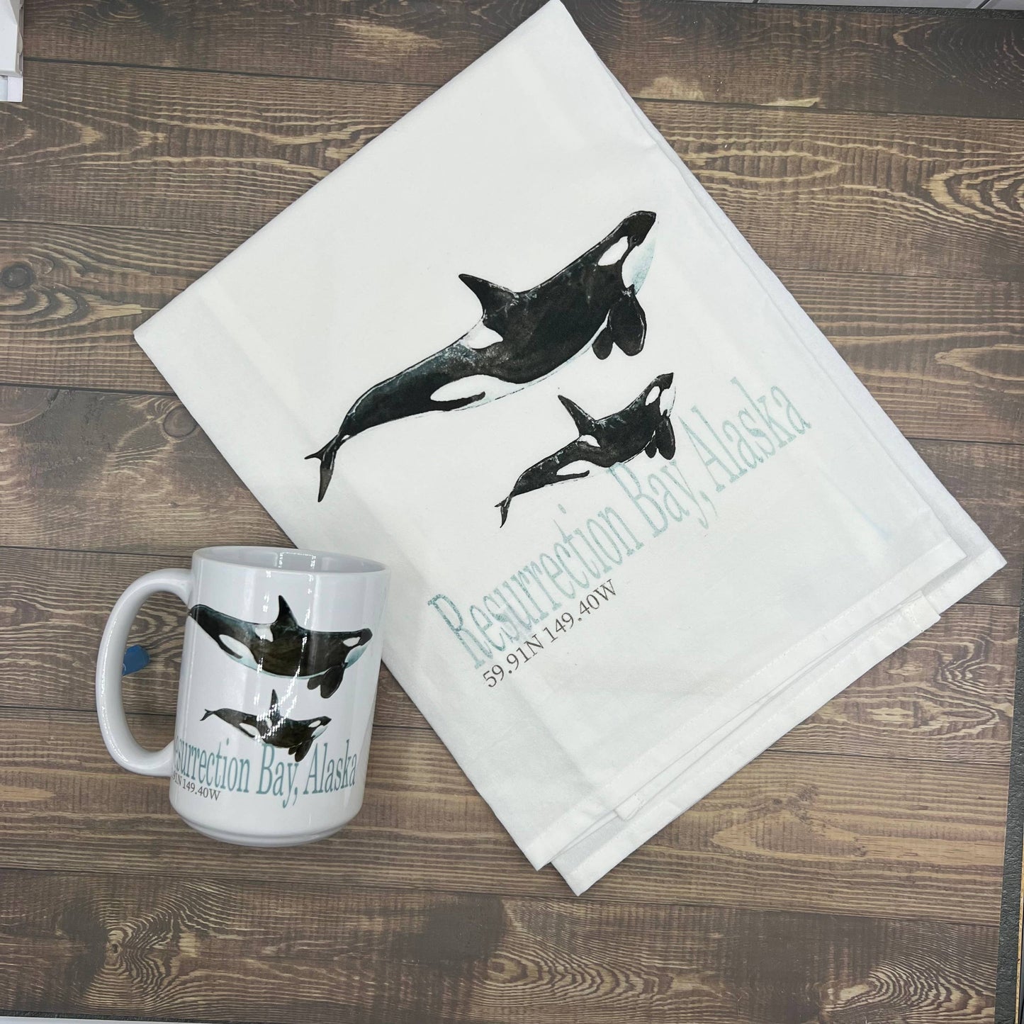 Orca Whale 15 oz Coffee Mug - Customize it with your town Coffee Mug/Cup Blue Poppy Designs   