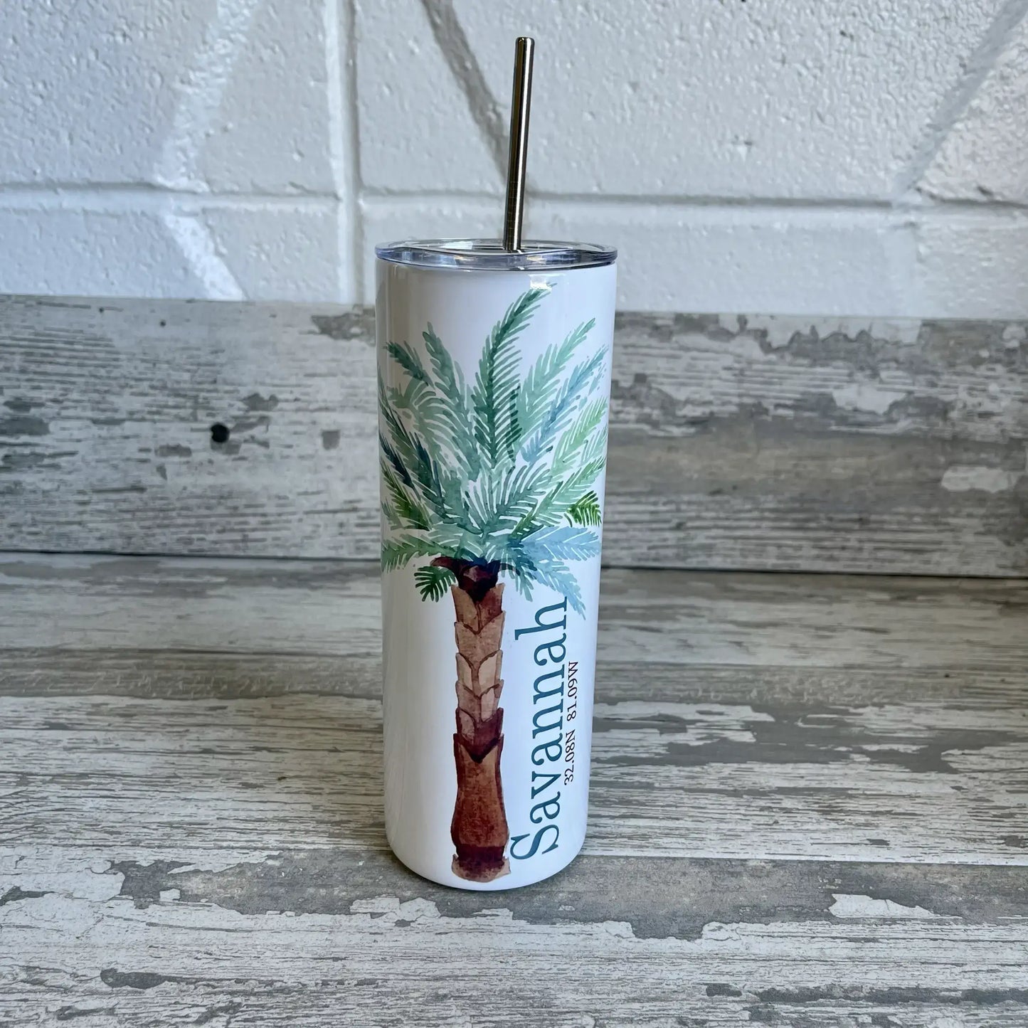 Palm Tree 20 oz Tumbler - Customize it with your town Drinking Glass/Tumbler Blue Poppy Designs   