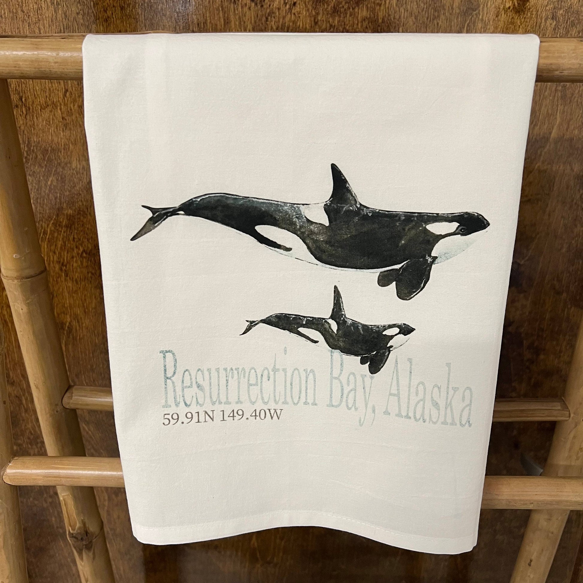 Custom Your Town Orca Whale watercolor 27x27 Kitchen Towel Kitchen Towel/Dishcloth Blue Poppy Designs White Your Town (Customized) 