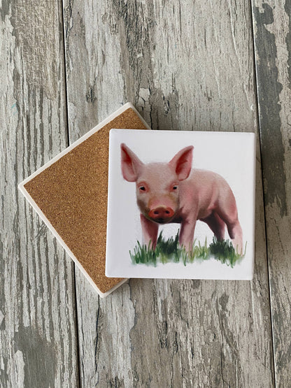 Watercolor Square Sandstone Coasters (with Cork Back) Coasters Blue Poppy Designs Triple Oyster  