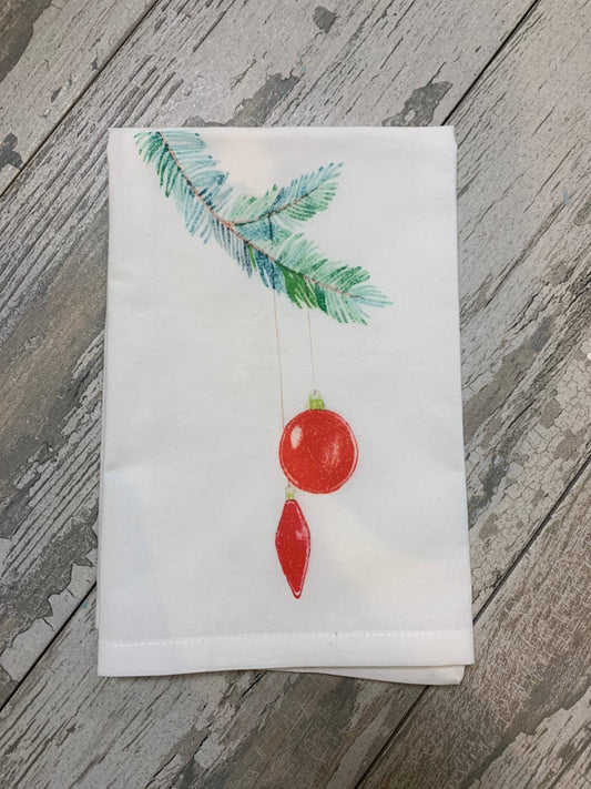Christmas Ornament Watercolor Kitchen Towel Kitchen Towel/Dishcloth Blue Poppy Designs 27x27 White Art Only