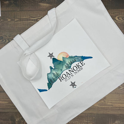 Mountain Large White Canvas Tote - custom name of your town Tote Bag - Women's Blue Poppy Designs Default Title  