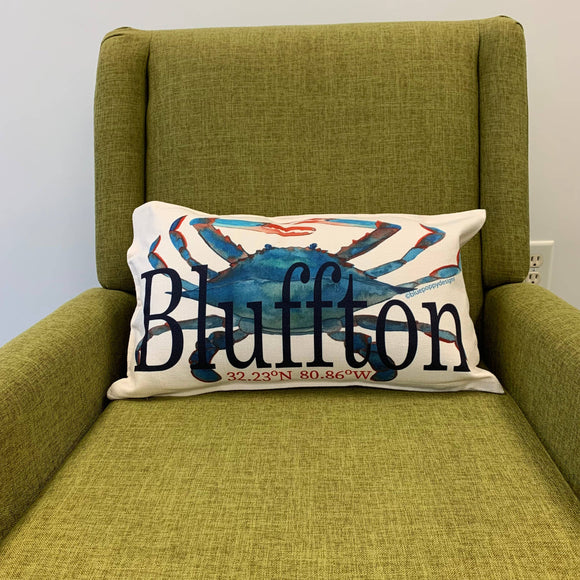 Blue Crab Lumbar Pillow - Customize with Your Town Throw/Decorative Pillow Blue Poppy Designs white  