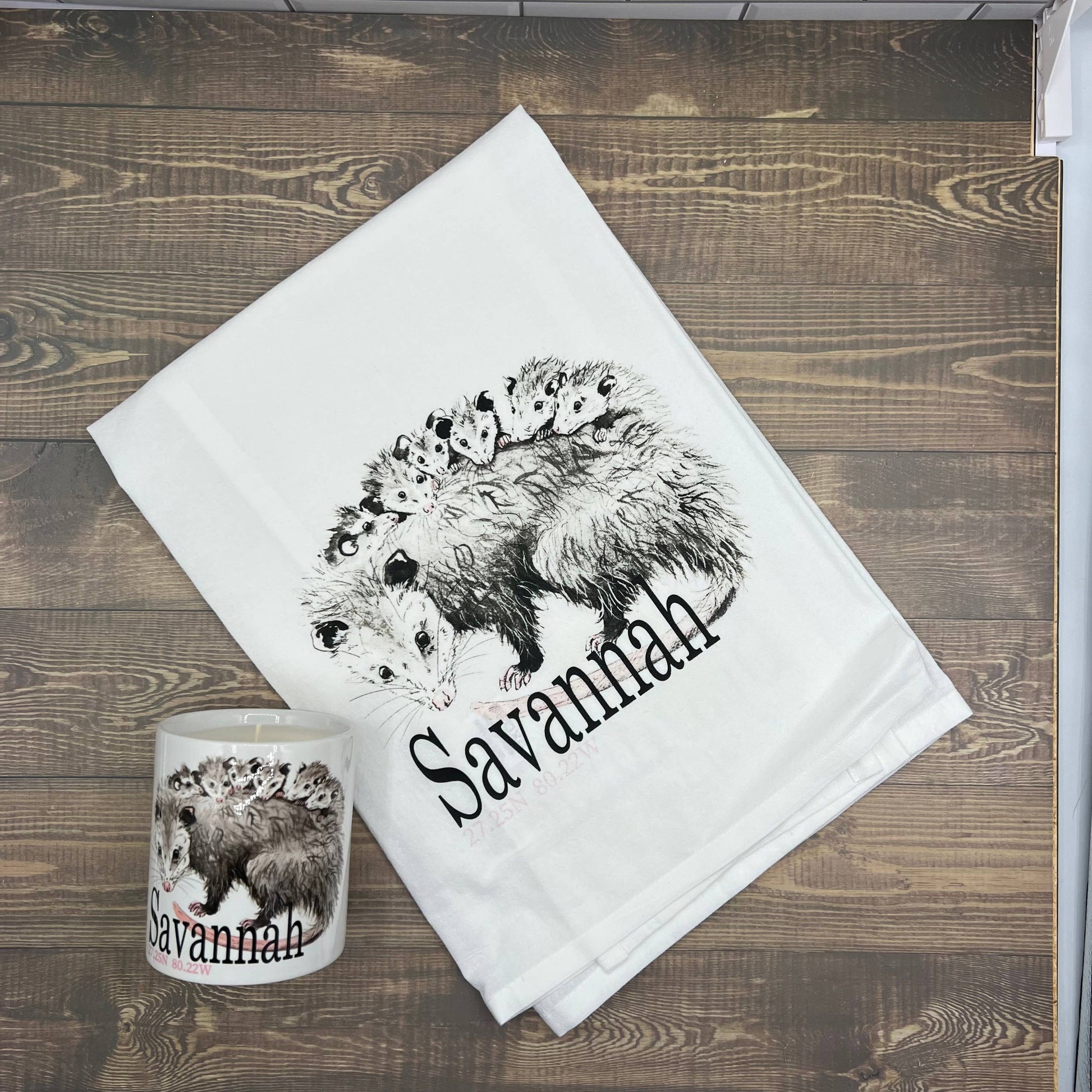 Custom Your Town Opossum (watercolor) 27x27 Kitchen Towel Kitchen Towel/Dishcloth Blue Poppy Designs   