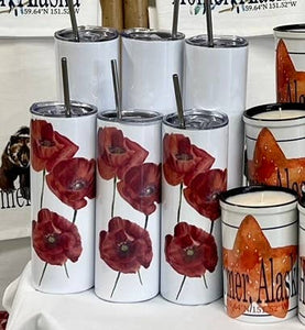 Red Poppies 20 oz Tumbler - Customize it with your town Drinking Glass/Tumbler Blue Poppy Designs Art Only  