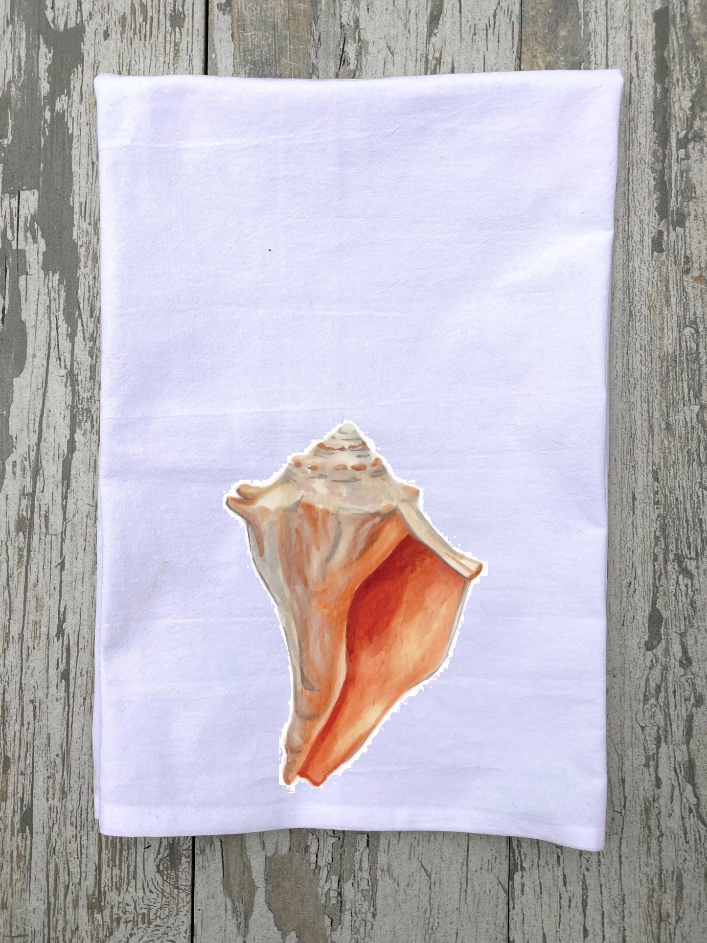 Whelk Shell Watercolor Kitchen Towel Tea Towel Blue Poppy Designs 27x27 Art Only 
