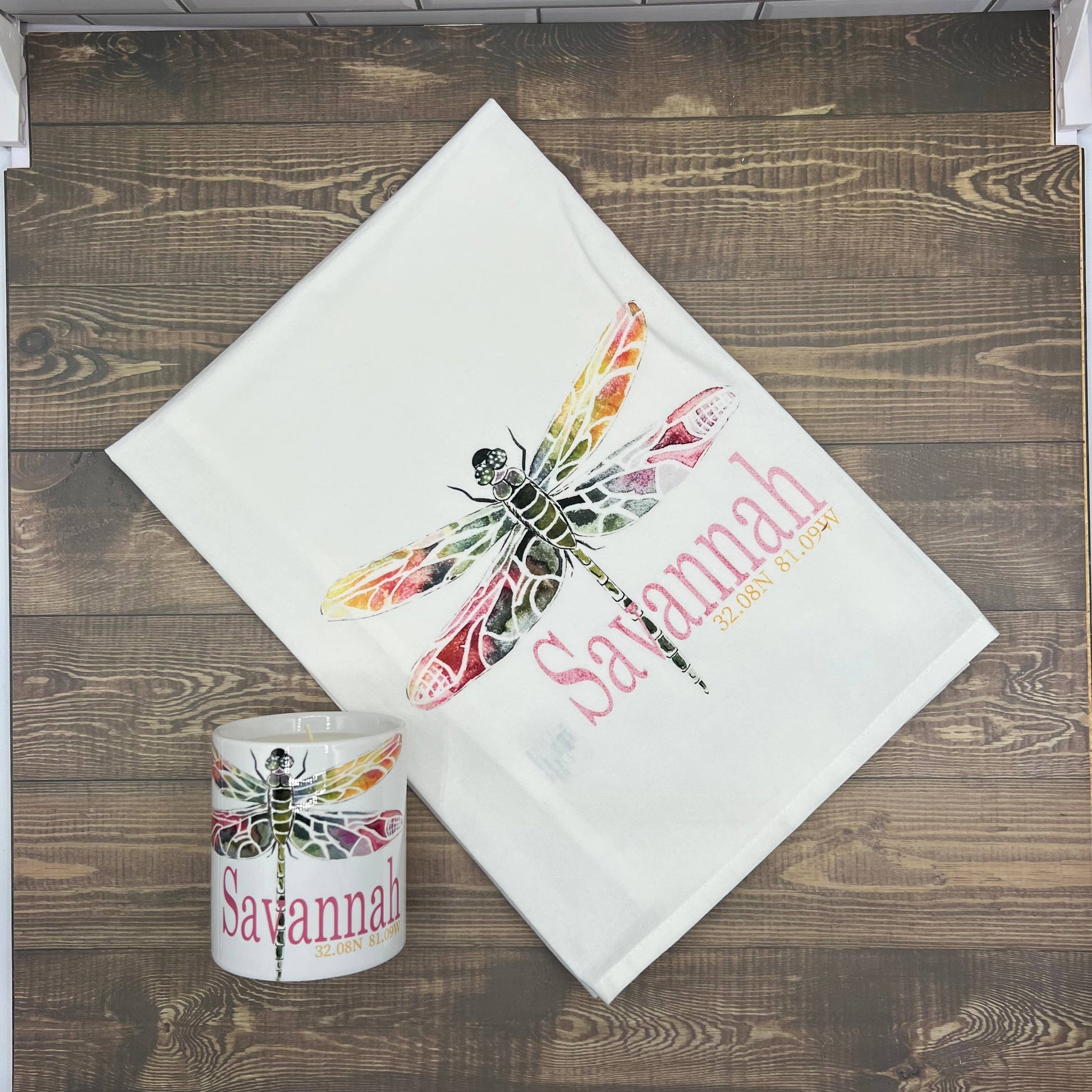 Custom Your Town Dragonfly watercolor 27x27 Kitchen Towel Kitchen Towel/Dishcloth Blue Poppy Designs   