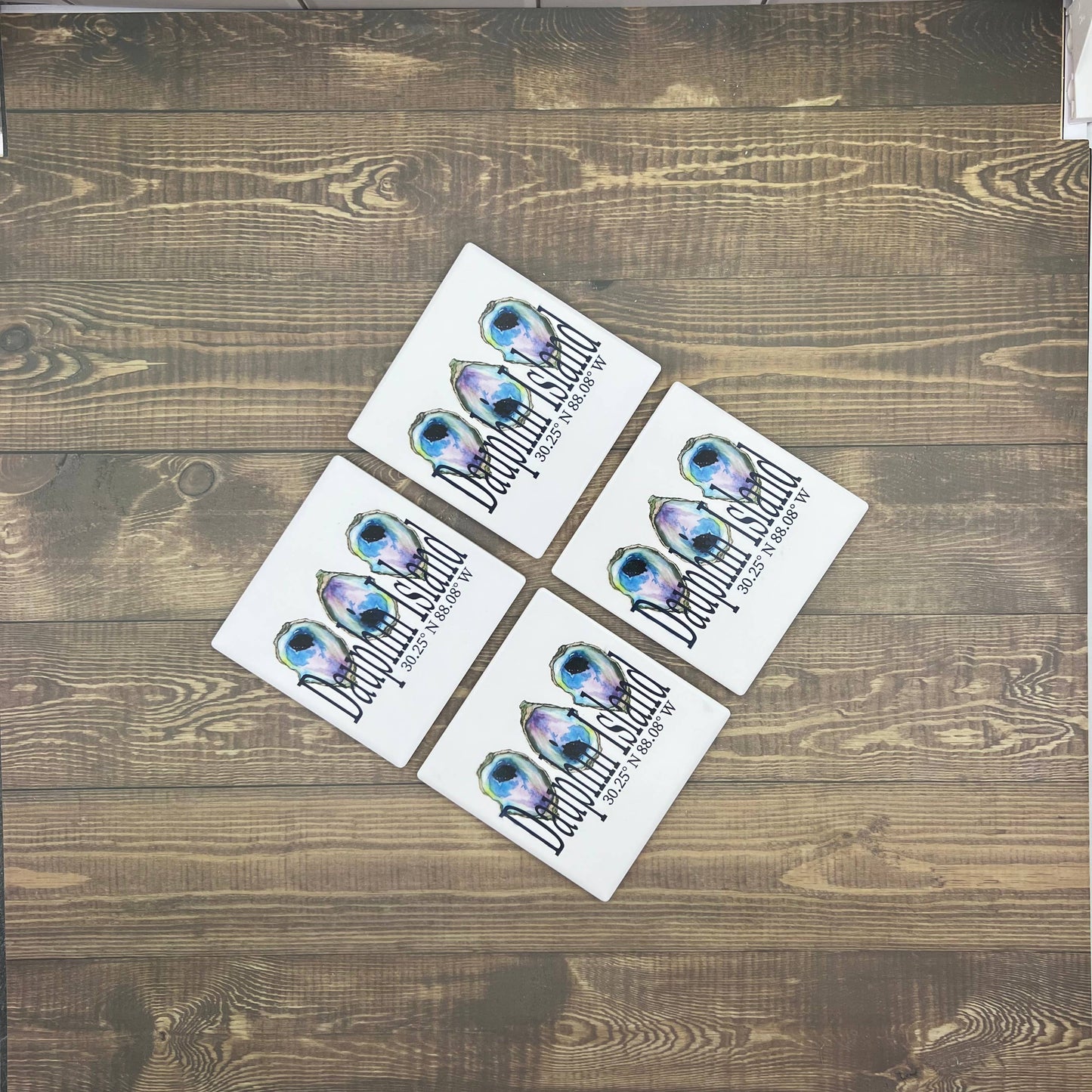 Triple Oyster Ceramic Square Coaster - Custom with your town Coasters Blue Poppy Designs Art Only  