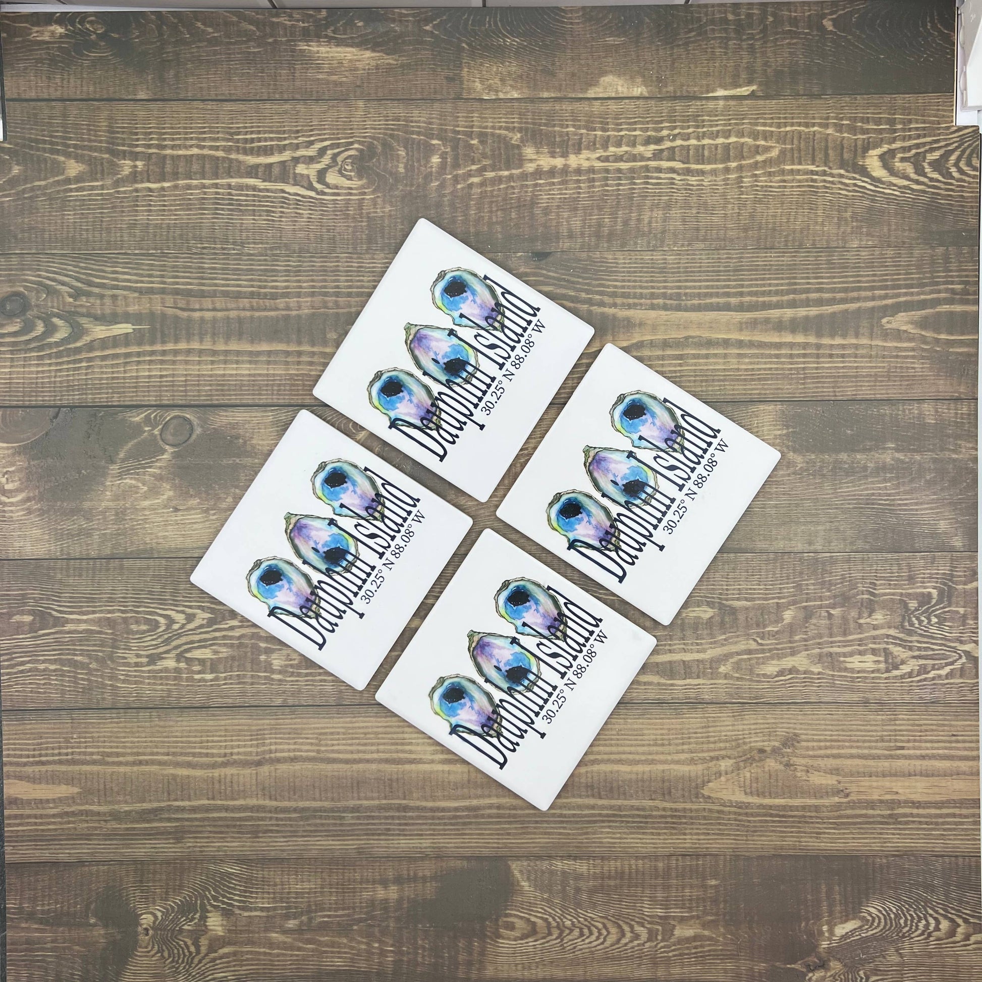 Triple Oyster Ceramic Square Coaster - Custom with your town Coasters Blue Poppy Designs Art Only  