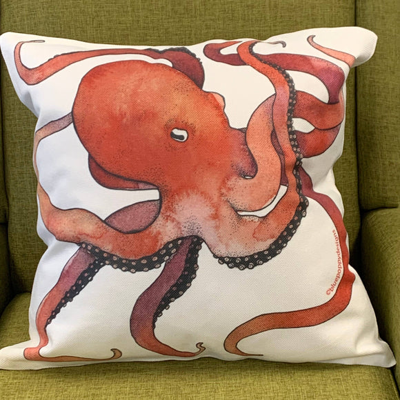 Octopus Square Pillow Throw/Decorative Pillow Blue Poppy Designs white Art Only 
