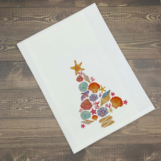 Shell Christmas Tree Kitchen Towel Kitchen Towel/Dishcloth Blue Poppy Designs Art Only  