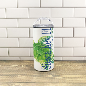 Green Turtle 4 in 1 Can Cooler - Customize it with your town Drinking Glass/Tumbler Blue Poppy Designs   