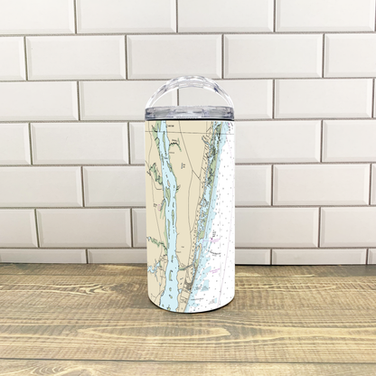 Nautical Map 4 in 1 Can Cooler - Customize it with your town Drinking Glass/Tumbler Blue Poppy Designs   