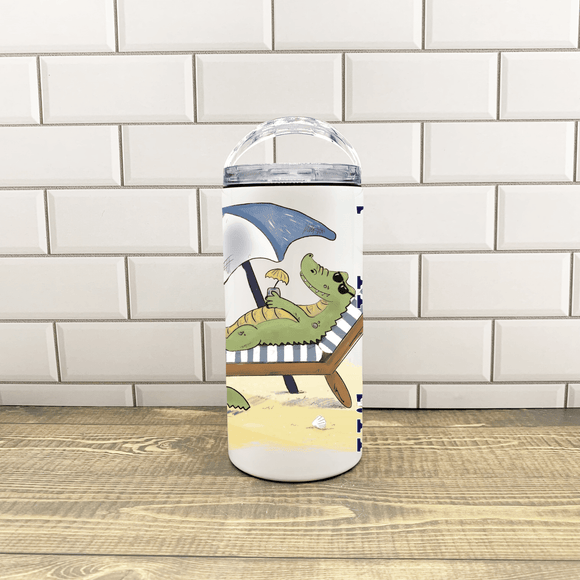 Beach Gator 4 in 1 Can Cooler- Customize it with your town Insulated Mug/Tumbler Blue Poppy Designs Art Only  