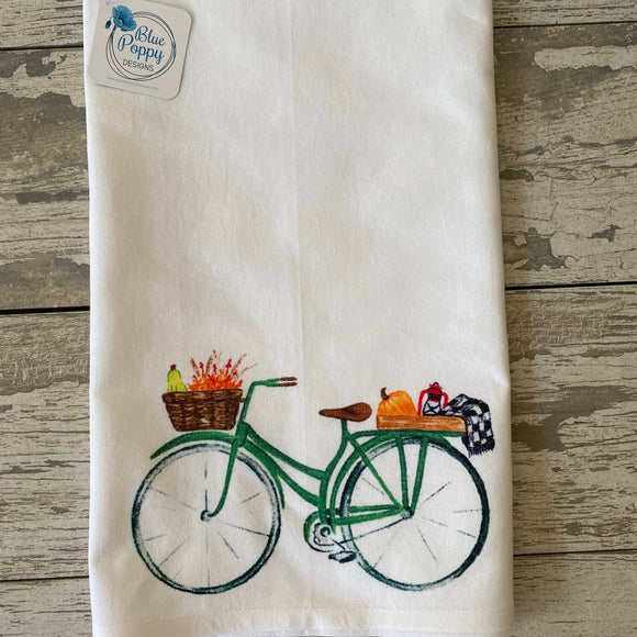 Fall Watercolor Bicycle Kitchen Towel Kitchen Towel/Dishcloth Blue Poppy Designs 27x27 White Art Only