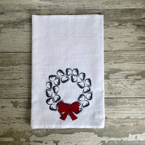 Christmas Watercolor Oyster Wreath Kitchen Towel Kitchen Towel/Dishcloth Blue Poppy Designs   