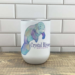Manatee Wine Tumbler - Customize it with your town Drinking Glass/Tumbler Blue Poppy Designs Art Only  
