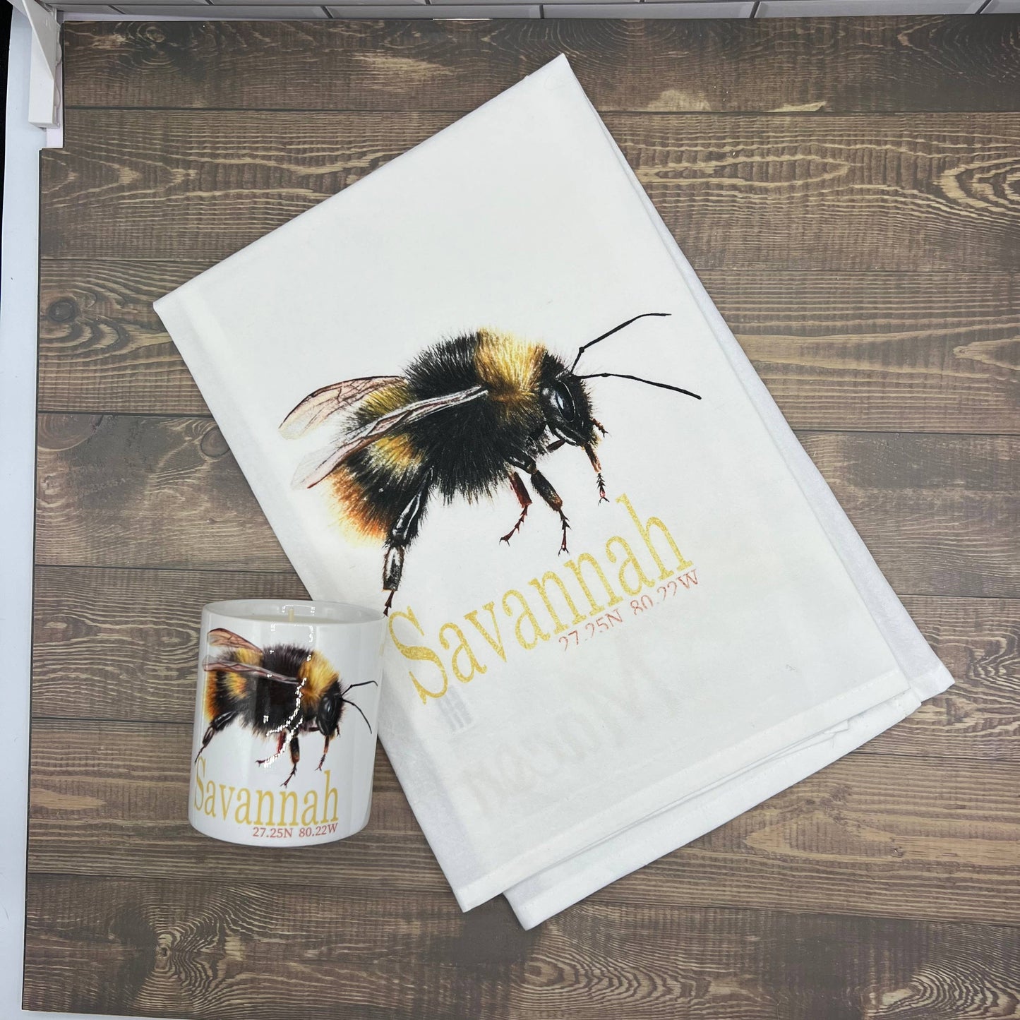 Custom Your Town Bee (watercolor) 27x27 Kitchen Towel Kitchen Towel/Dishcloth Blue Poppy Designs   