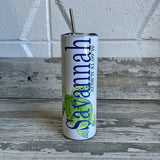 Green Turtle 30 oz Tumbler - Customize it with your town Drinking Glass/Tumbler Blue Poppy Designs Art Only  