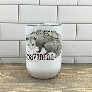 Opossum Wine Tumbler - Customize it with your town Insulated Mug/Tumbler Blue Poppy Designs Art Only  