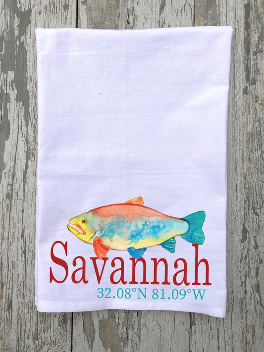 Watercolor Blue Trout Kitchen Towel Kitchen Towel/Dishcloth Blue Poppy Designs 27x27 White Art Only