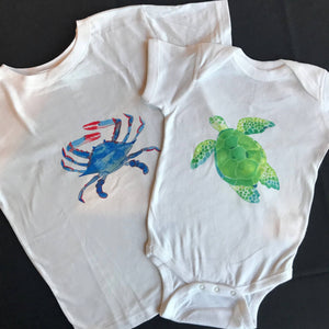 Watercolor Baby Onesie and Children's Tee Bodysuit - Baby Blue Poppy Designs Newborn Blue Crab 