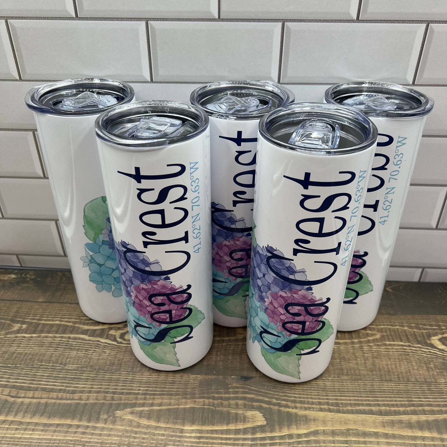 Hydrangea 20 oz Tumbler - Customize it with your town Drinking Glass/Tumbler Blue Poppy Designs   