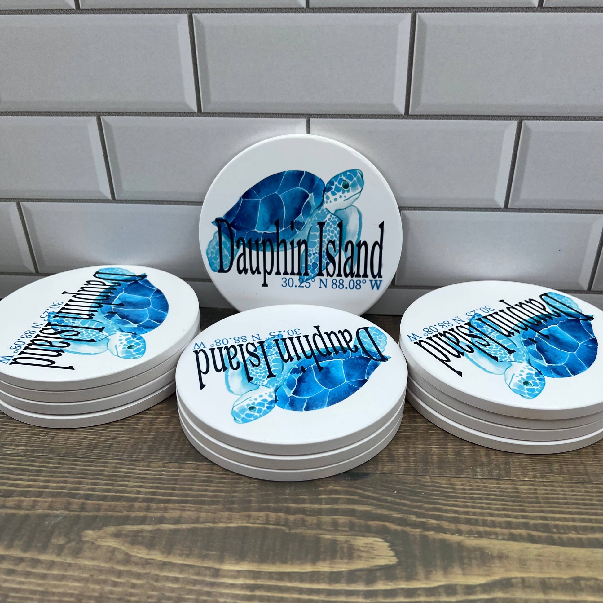 Turtle Ceramic Round Coaster - Customize it with your town Coasters Blue Poppy Designs   
