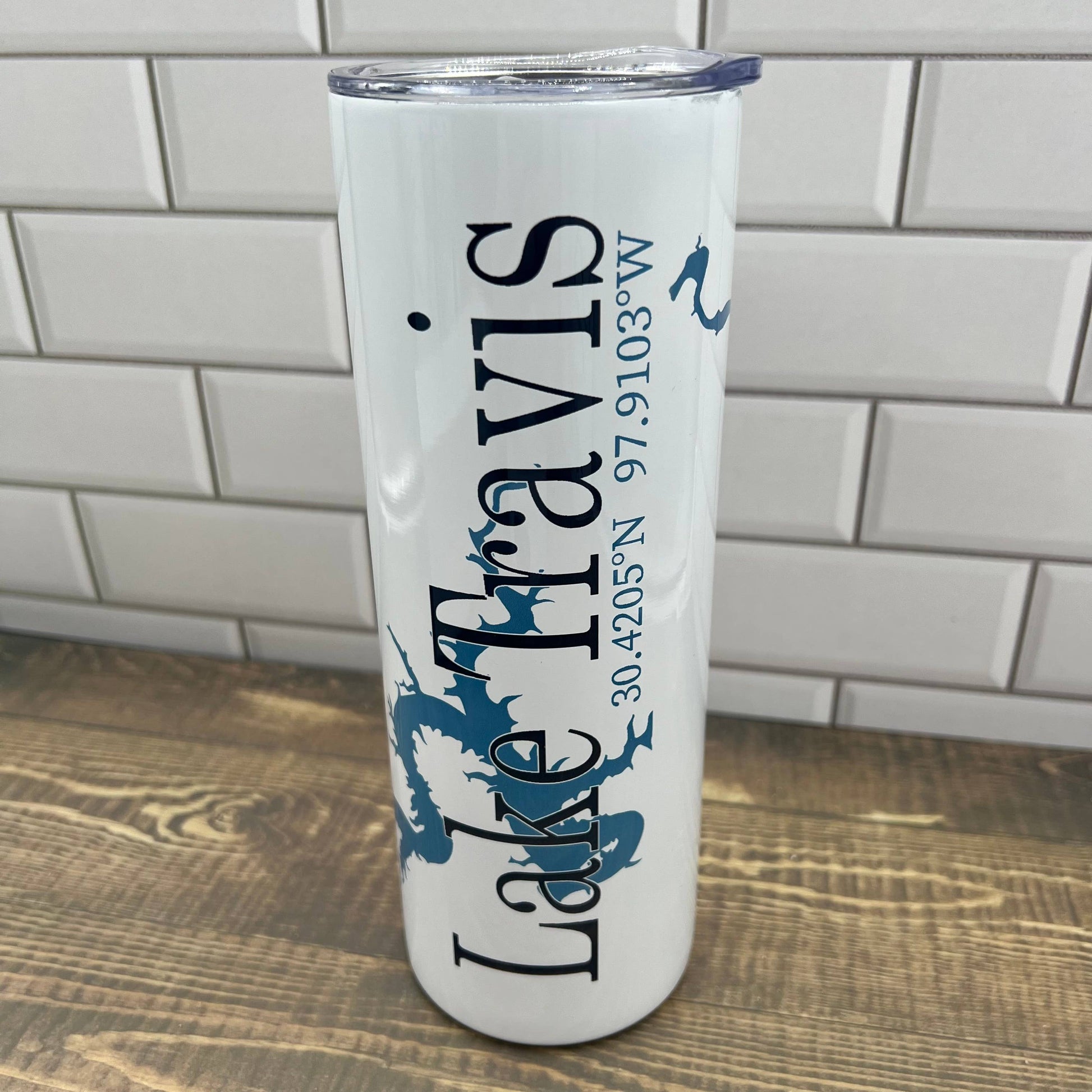Custom Choose your Lake Insulated Wine Tumbler 11 oz Drinking Glass/Tumbler Blue Poppy Designs   