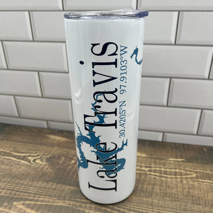 Custom Choose your Lake Insulated Wine Tumbler 11 oz Drinking Glass/Tumbler Blue Poppy Designs   