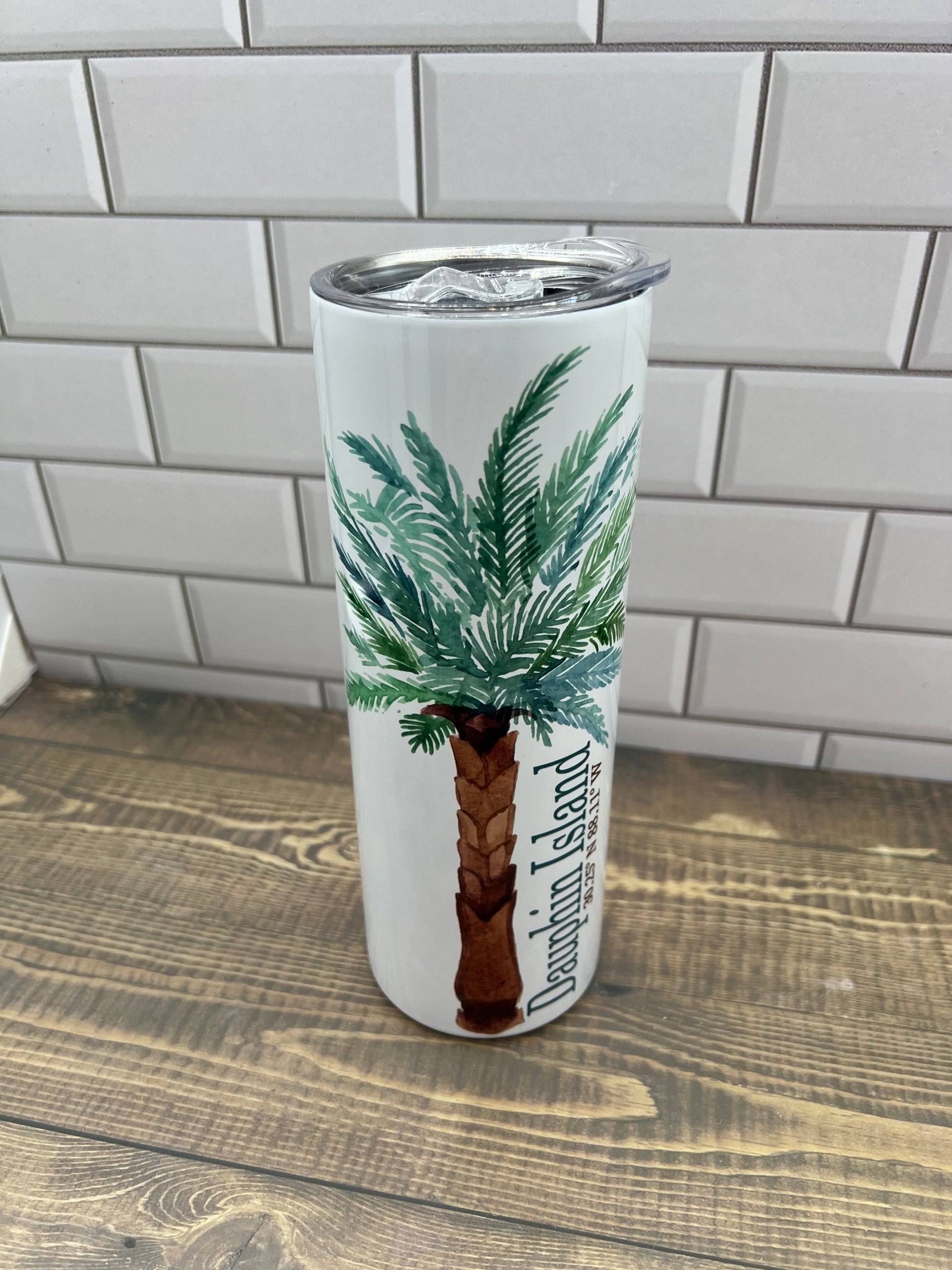 Palm Tree 20 oz Tumbler - Customize it with your town Drinking Glass/Tumbler Blue Poppy Designs Your Town (Customized)  