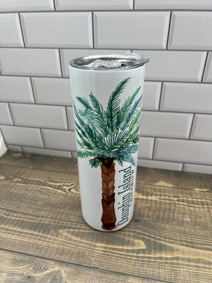 Palm Tree 20 oz Tumbler - Customize it with your town Drinking Glass/Tumbler Blue Poppy Designs Your Town (Customized)  