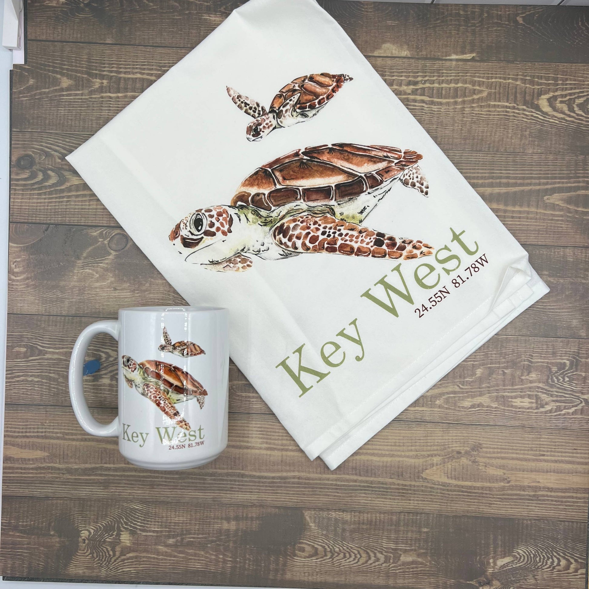 Sea Turtle 15 oz Coffee Mug - Customize it with your town Coffee Mug/Cup Blue Poppy Designs   